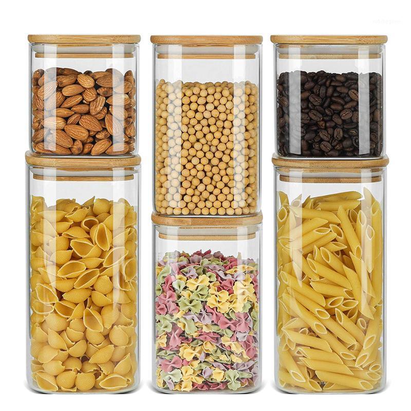 

Storage Bottles & Jars For Spices, 6pcs Set Container, Tea Coffee Sugar And Lids, Transparent Box, Kitchen Organizer