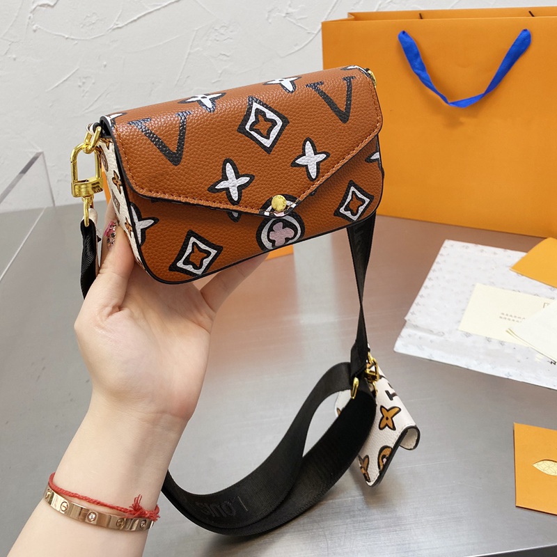 

Women Luxurys Designers Bags 2021 Top Quality Handbag Graffiti Style Print L Old fiower Bag Genuine Leather Messenger Ladies Travel Card Hol, Red;black