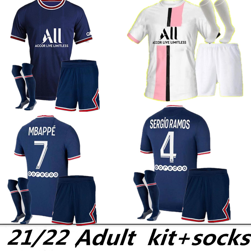 

MBAPPE KEAN soccer jersey SERGIO RAMOS 21 22 Maillots de football shirts 2021 2022 MARQUINHOS VERRATTI KIMPEMBE men uniforms enfants fourth adult kits with socks