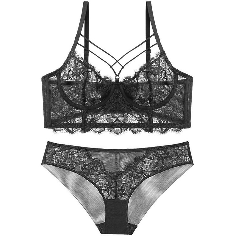 Bras Sets Gathered Lace Bra Suit, Breathable and Comfortable Bra, Shoulder Strap, Cross Sexy Underwear-image-713663576