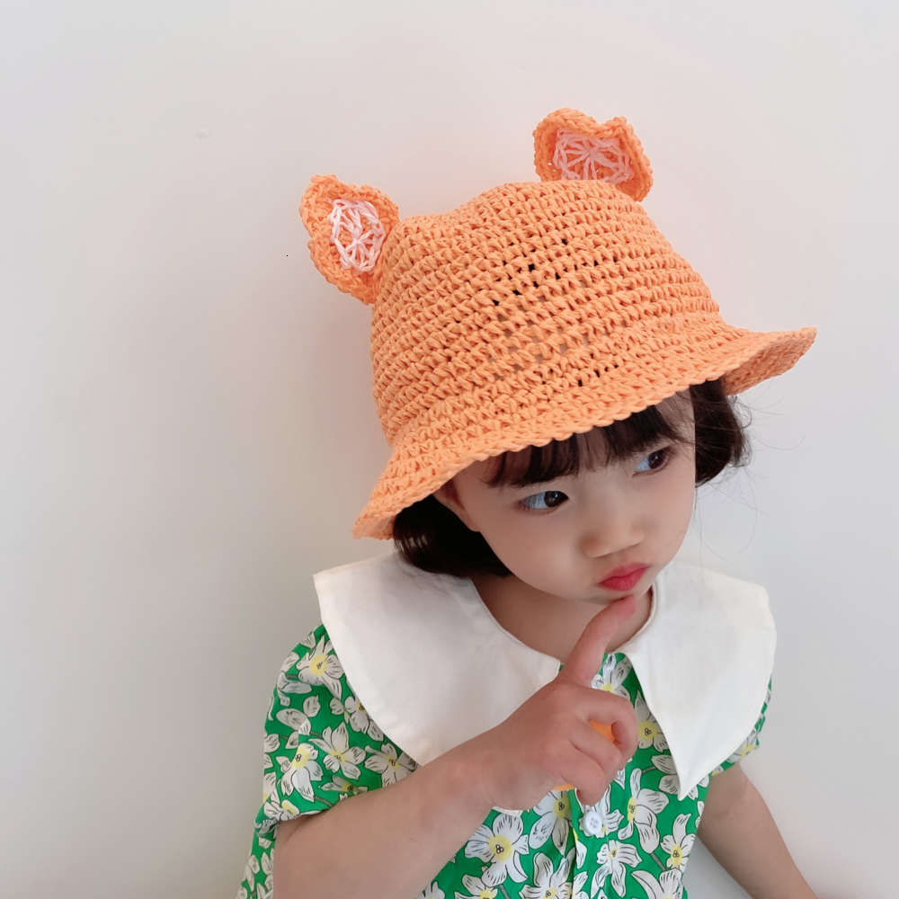 

Children's straw hat sun boys and girls children's top baby summer beach basin, Yellow
