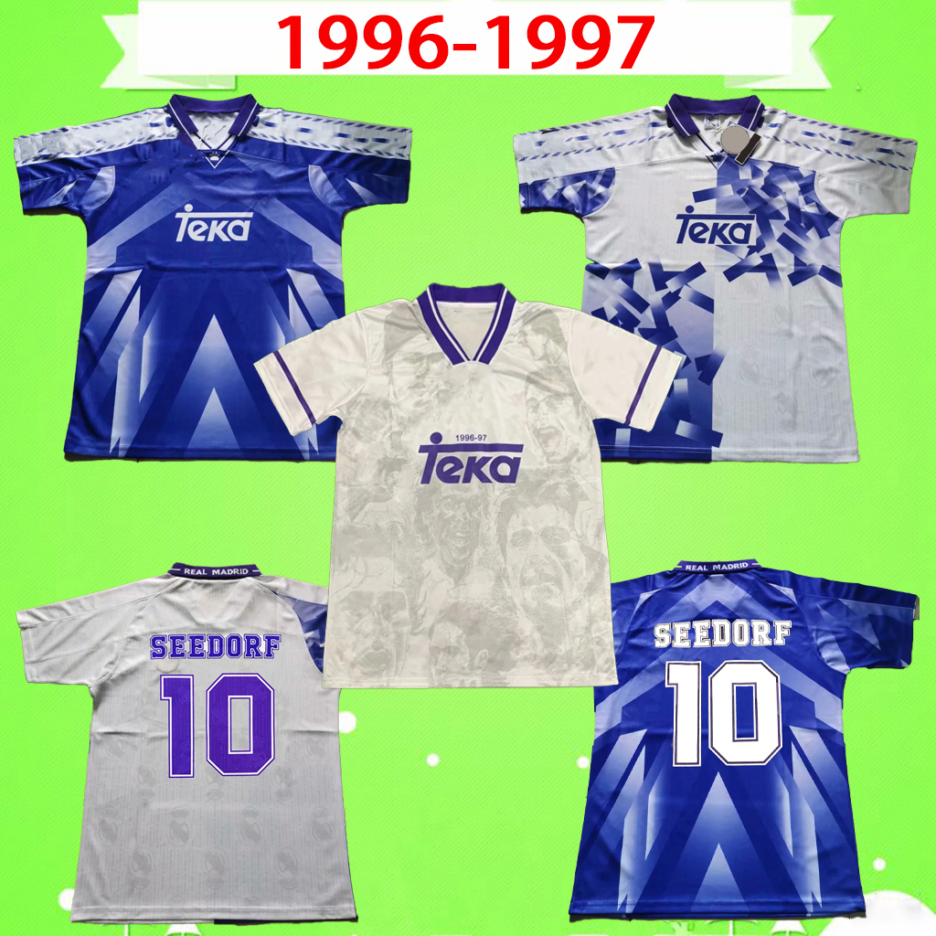 

1996 1997 RETRO soccer jerseys vintage REAL MADRID 96 97 football shirts special version classic home away third RAUL SEEDORF ROBERTO CARLOS REDONDO MIJATOVIC, 1996/1997 away