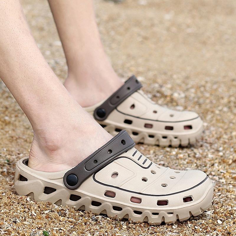 

Sandals 2021 Summer Shoes Men Water Beach Ankle-Wrap Plastic Hollow Out Casual Male Slippers Sandalias Hombre Garden Shoe, Black