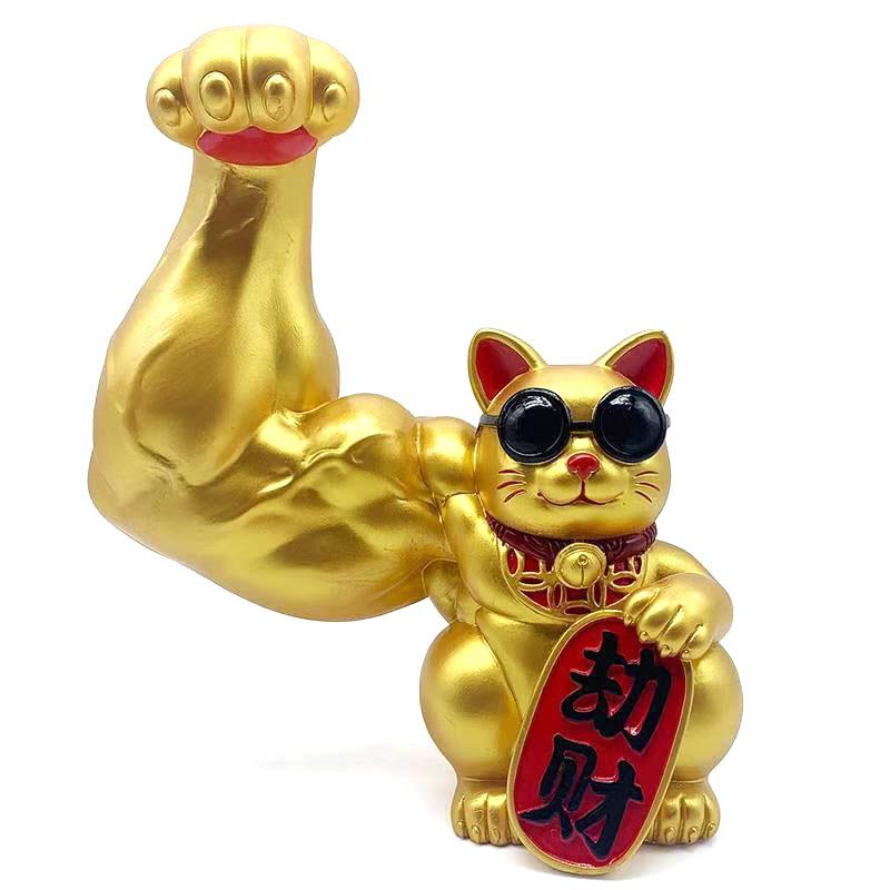 

Muscle Arm Lucky Cat Resin Crafts Cute Animal Gift Modern Home Decor