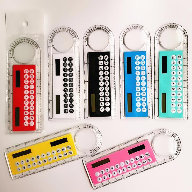 

2 in 1 Ruler Digital Calculator Colorful Student Mini Portable Solar Energy Kid Rule Office Stationery