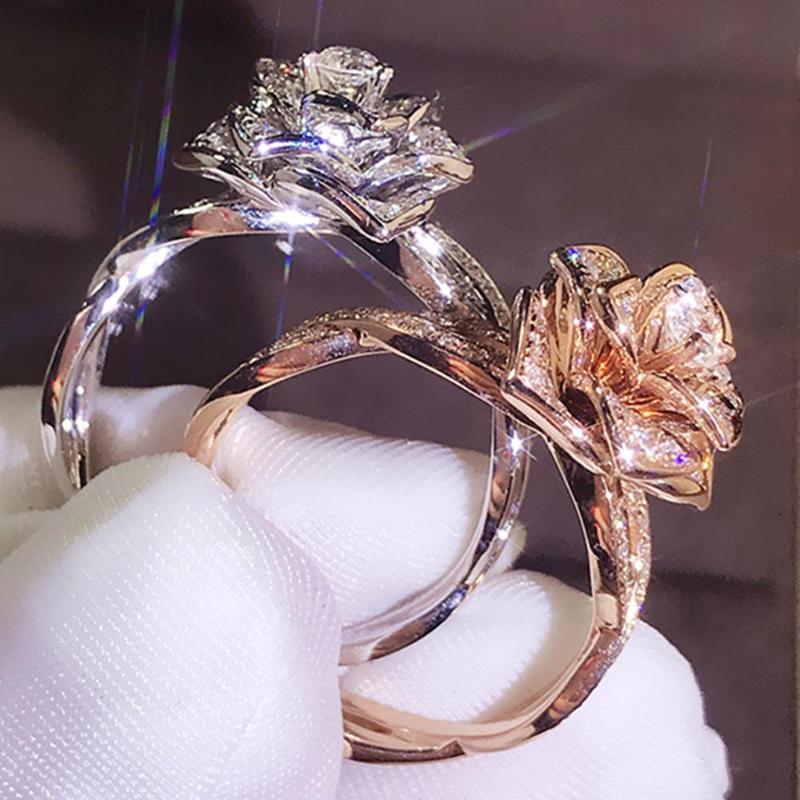 

Cluster Rings 18k White &Rose Gold Color 3A Zircon Diamonds For Women Luxury Bling Jewelry Wedding Ring Anillos Mujer Fashion Party Gift