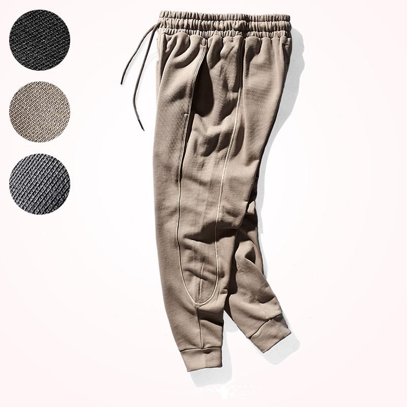 Men&#039;s Pants Autumn And Winter Heavyweight Thick Sports Sweatpants Fashion Pure Cotton Terry Elastic Stitching Knitted Casual-image-732563278