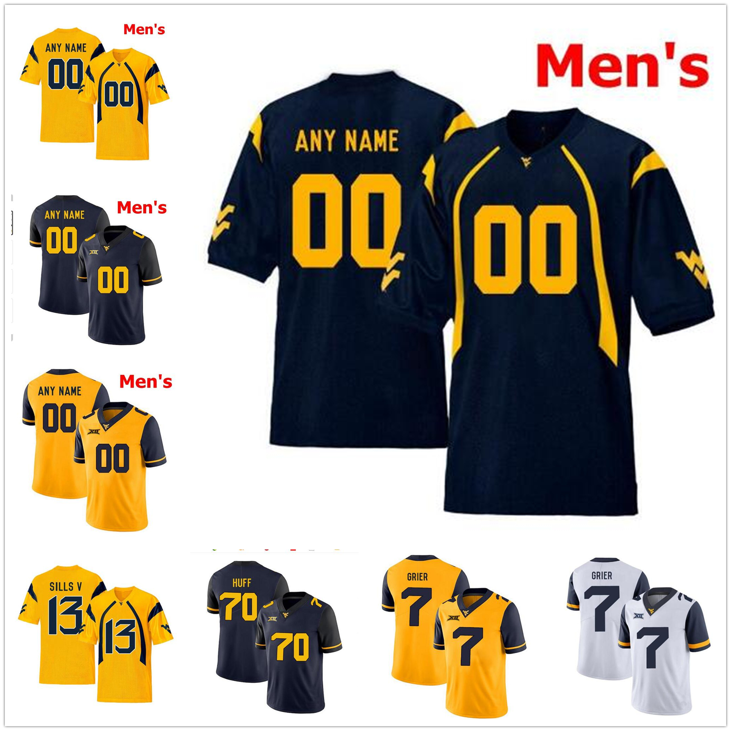 

West Virginia Mountaineers College Football Jerseys WVU Tevin Bush Jersey Alec Sinkfield Gary Jennings Pat McAfee Trevon Wesco Custom, Yellow