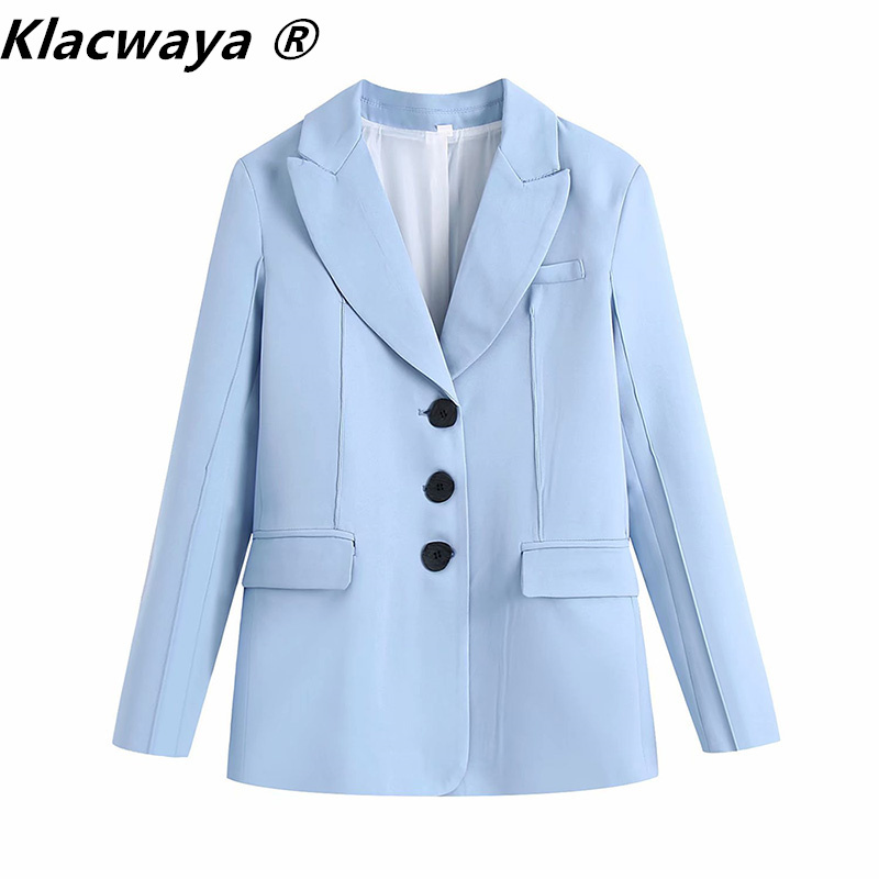 

Women Fashion Single Breasted Fitted Blazer Coat Vintage Long Sleeve Flap Pockets Female Outerwear Chic Veste 210521, Haze blue