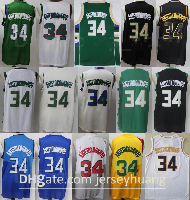 

Men City Earned Edition Basketball Giannis Antetokounmpo Jersey 34 All Stitching Team Yellow Black White Green Breathable Excellent Quality