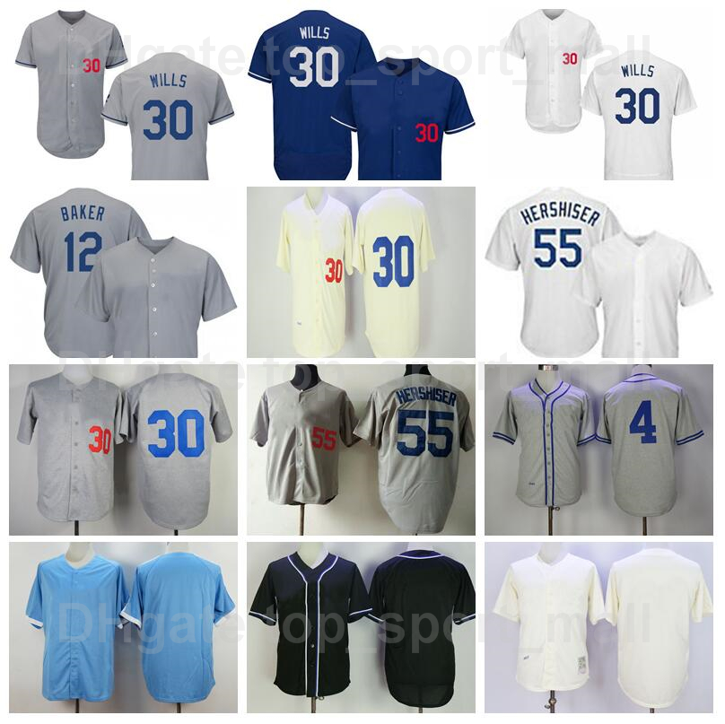 

Retro 1917 1955 1958 1963 Vintage Baseball 30 Maury Wills Jersey 55 Orel Hershiser 12 Dusty Baker 39 Roy Campanella 4 Duke Snider, Grey