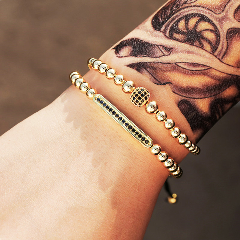 

6mm copper beads bracelet set CZ Ball men bracelets for women jewellery Adjustable pulsera hombre armband accessories bileklik, Black