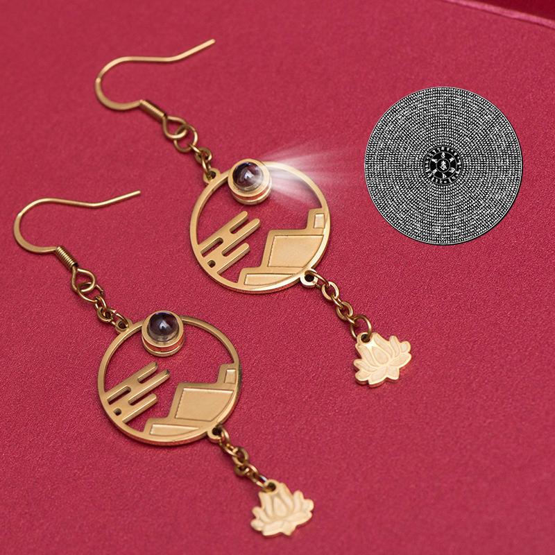 Dangle & Chandelier Lingyan Mantra Green Tara Buddhist Scripture Trend Personality Single Earring Stud Female Male Ear Buckle Small-image-698727616