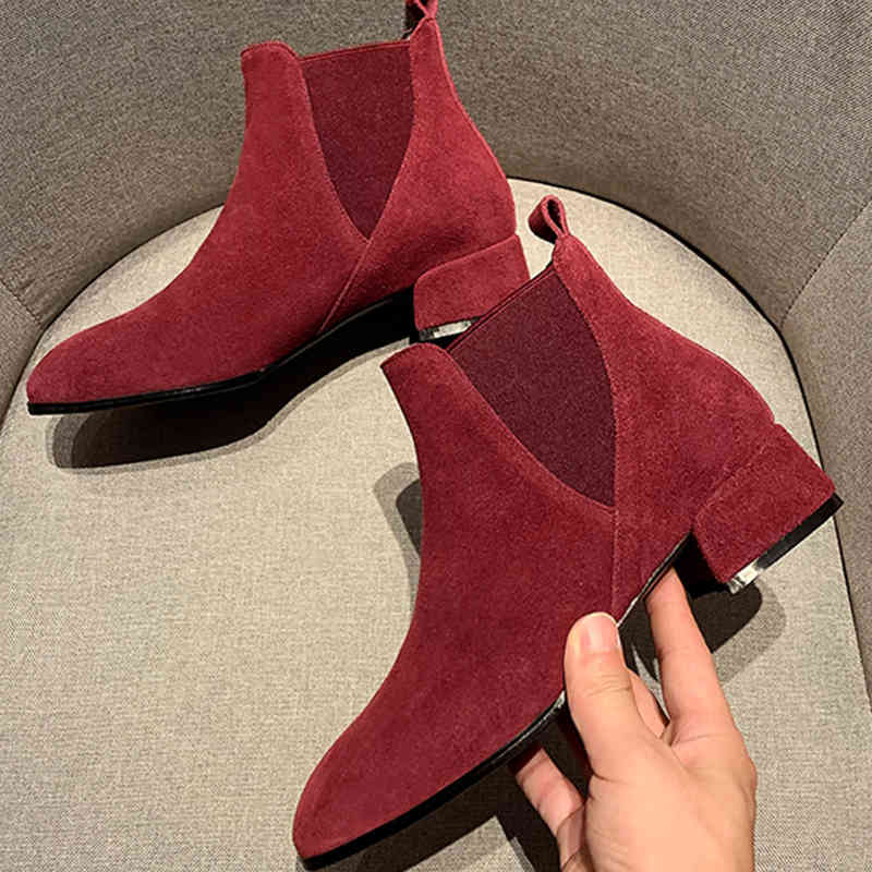 

boots ins women ankle boots genuine leather 22-25 cm length cow suede female+shoes ladies autumn wild ankle for 4zbo, Black