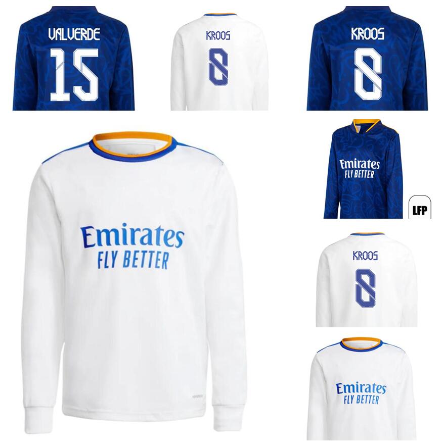 

Long Sleeve Football Jerseys Home White #4 ALABA #25 CAMAVINGA 21/22 #9 BENZEMA Away Soccer Jersey MODRIC KROOS VINI JR. Camiseta 3rd Shirt, Home no patch