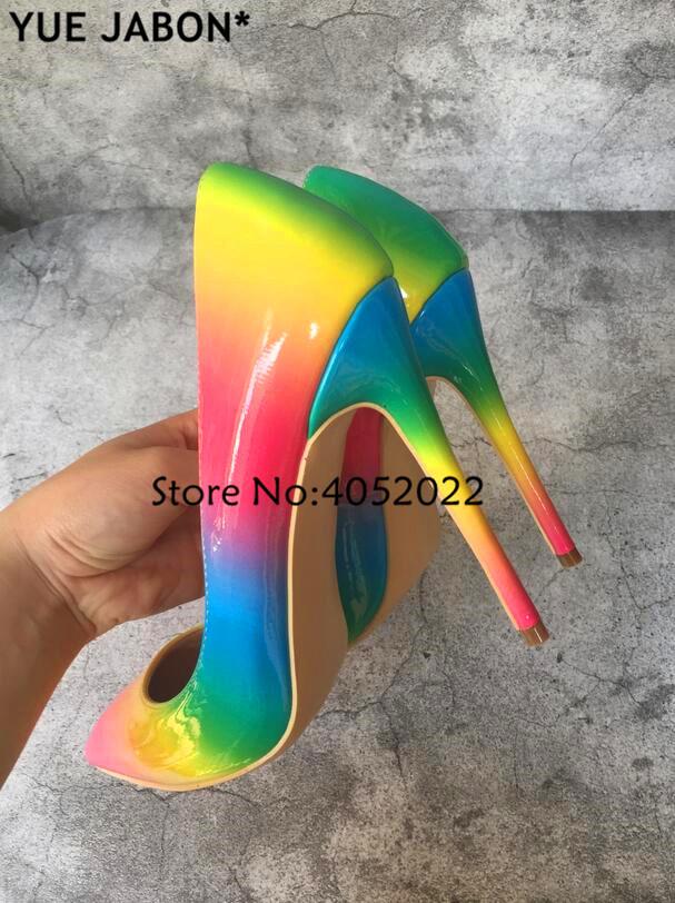 

Dress Shoes Colorful Rainbow Printed Pointed Toe Stiletto High Heels Woman Lady Heel Pump Zapatos Mujer Size 34-43, Black