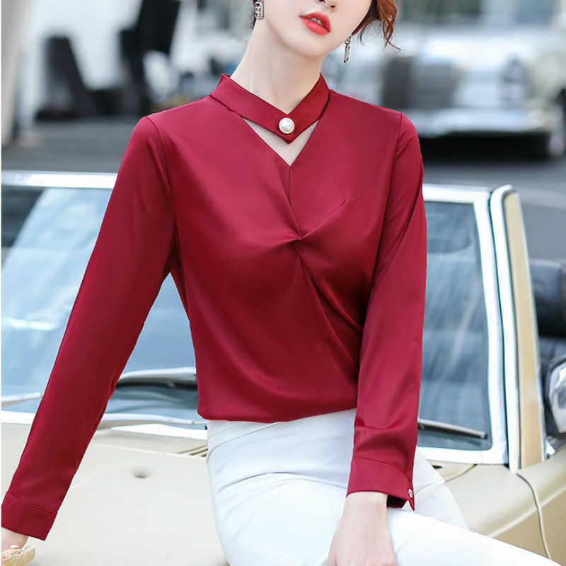 

Large size -4XL fashion office ladies shirt solid color long sleeve women' professional bottoming Elegant top 210527