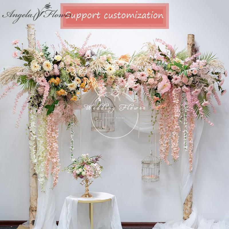 

Decorative Flowers & Wreaths Custom Wedding Arch Decor Artificial Flower Wall Pink Hanging Row Arrangement Creative Floral Party Event Stage