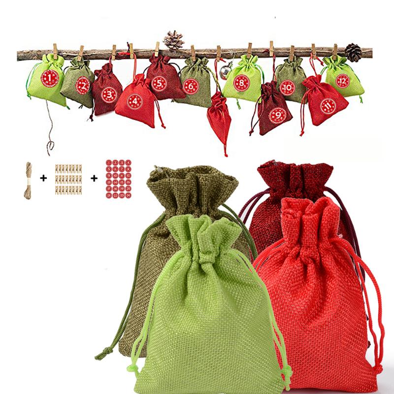 

Christmas Decorations Cotton Linen Bags Gift Sugar Drawstring Wedding Party Favor 24 Pcs