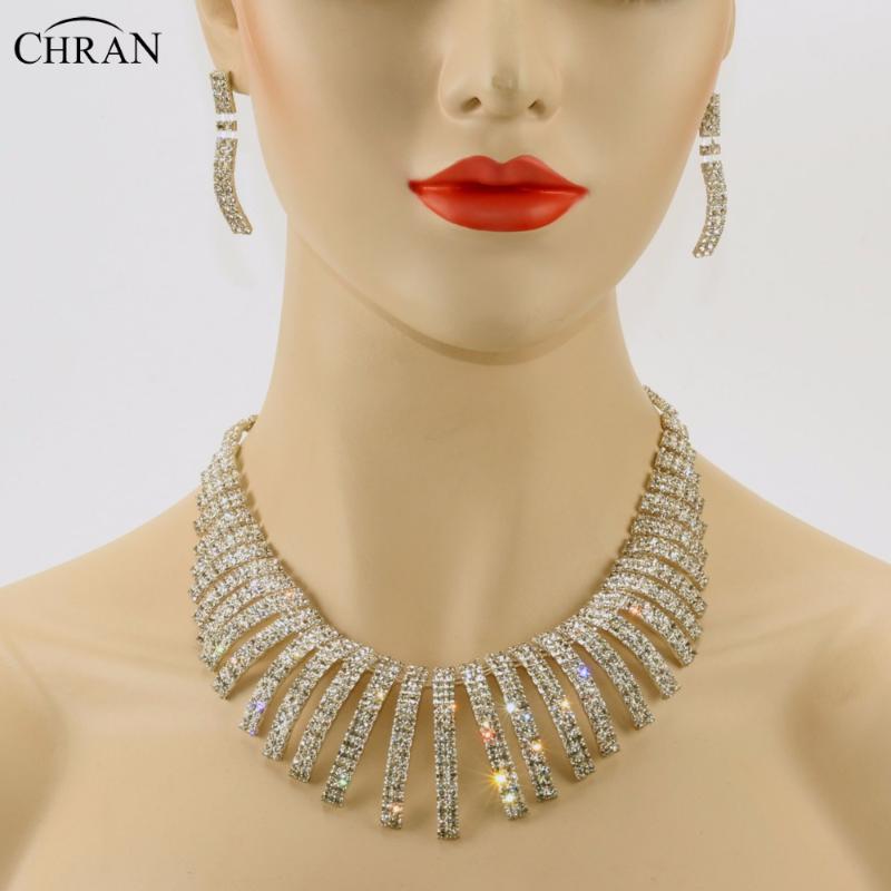 

Earrings & Necklace CHRAN Bride Classic Sparklling Rhinestone Set Lovely Crystal Wedding Jewelry Sets Women Accessories, As pic