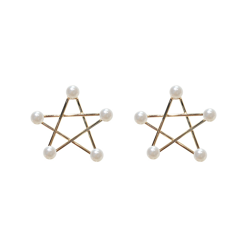 

VSC-4 Korean Fashion Earring S925 Silver Needles Five-Pointed Star Hanging Earrings Personality Punk Pearl Jewelry Female 2021