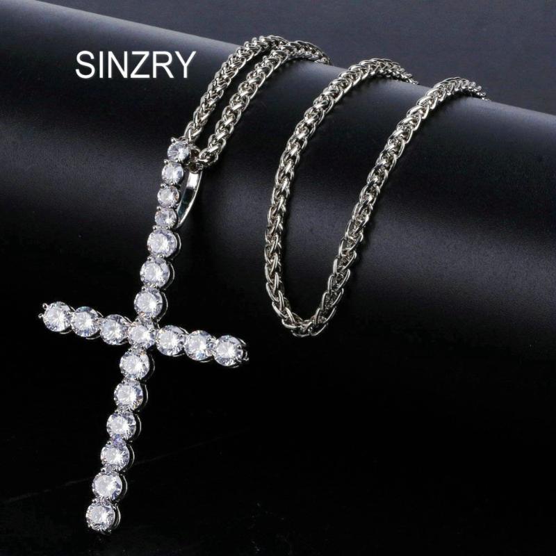 

Pendant Necklaces SINZRY Zircon Big Cross Necklace Iced Out CZ Men's Pendants Chain Fashion Hip Hop Jewelry
