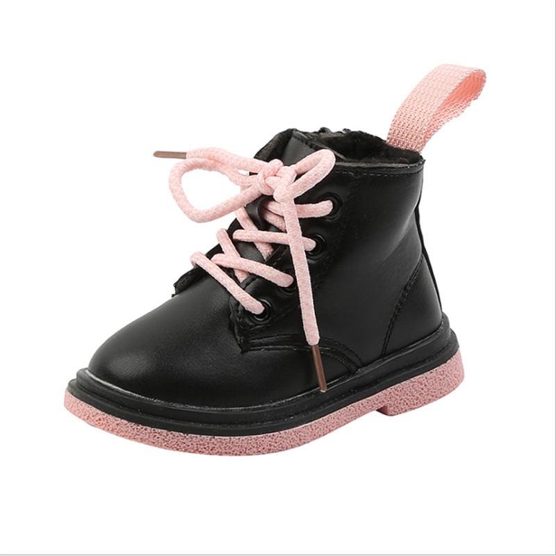

Boots 2021 Winter Girls Pu Leather Children' Shoes Warm Plush Boys Single Fashion Toddler Kids 21-30, Black;grey