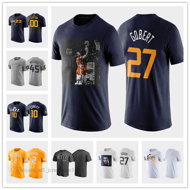 

Custom Mens women youth UtahJazz2 Ingles 10 Conley 27 RudyGobert 45 DonovanMitchell Black blue Throwback City Basketball T-Shirt jersey