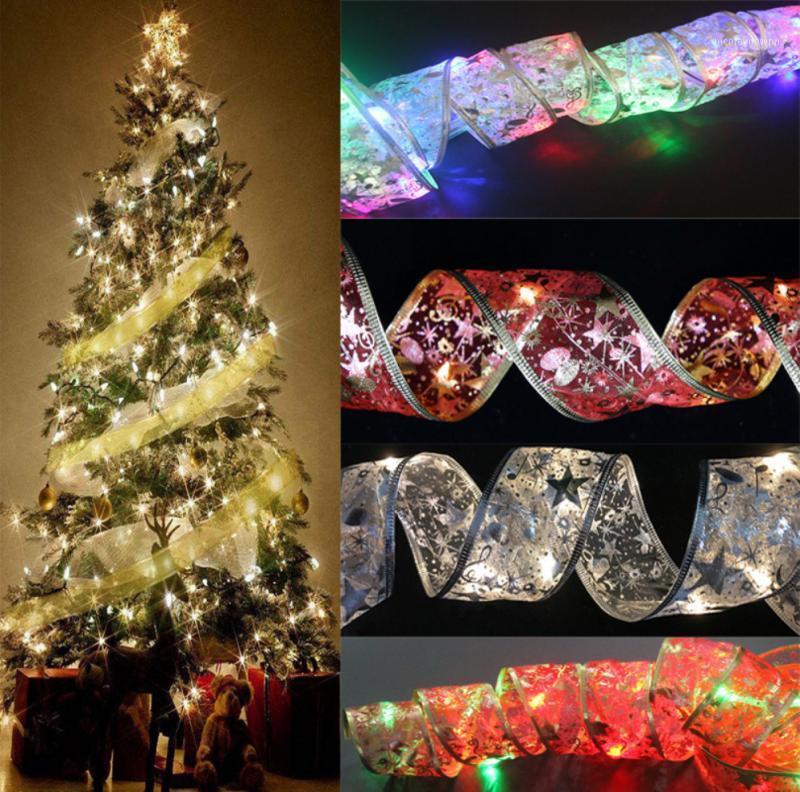 

Christmas Decorations 1/2M LED Lamp Double Layer Fairy Lights Strings Ribbon Bows With Tree Ornaments Year Noel Home Decor