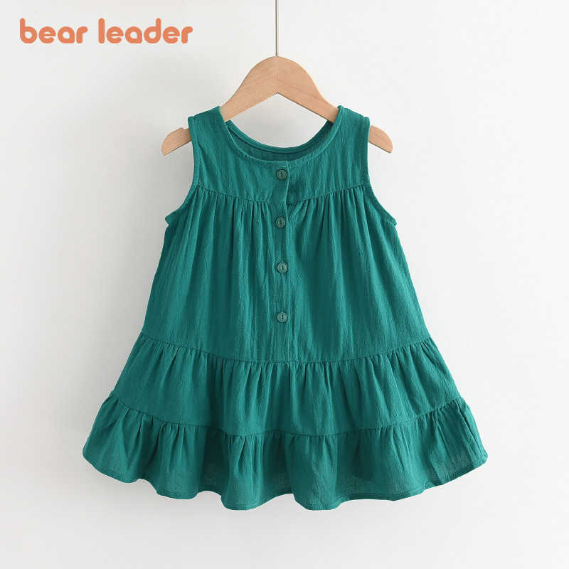 

Bear Leader Kids Girls Sleeveless Ruffles Dresses Summer Fashion Toddler Casual Solid Vestidos Children Holiday Beach Outfits 210708, Ah5304green
