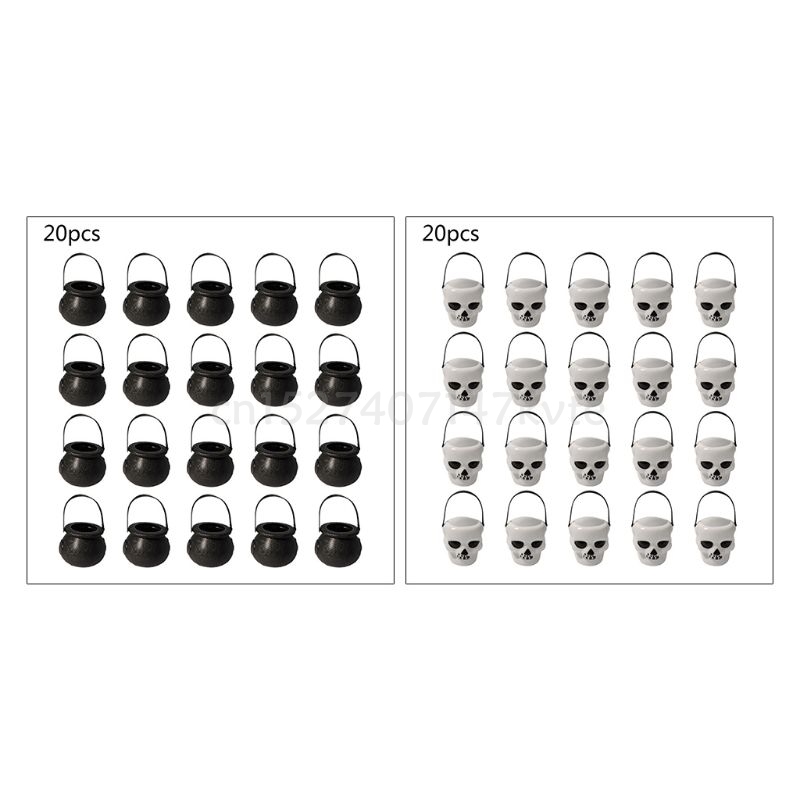 

20 pcs Mini Candy Kettles Witch Skeleton Cauldron Holder Pot for Halloween 210325