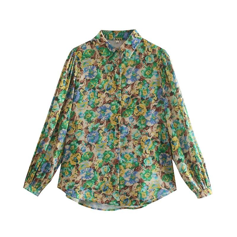 

Women's Blouses & Shirts ZXQJ Women 2021 Fashion Flower Print Asymmetry Loose Vintage Long Sleeve Buttons-up Female Chic Tops, White