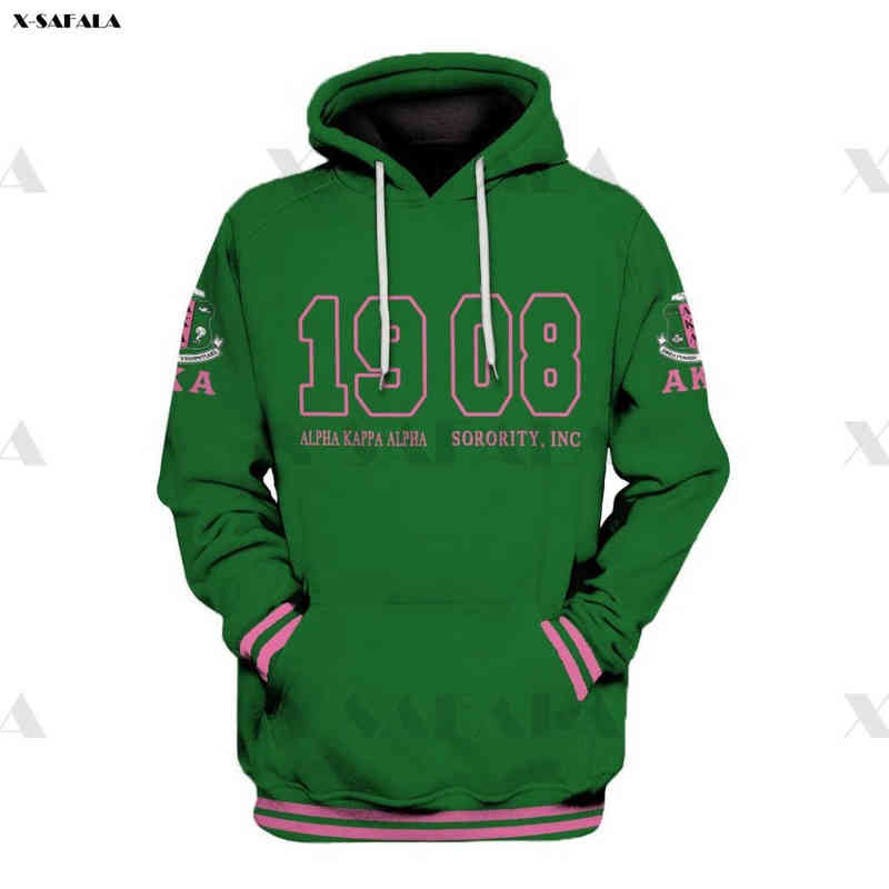 

AKA 1908 Green Pattern Tattoo 3D Over Printed Hoodie Man Women Unisex Outwear Zipper Pullover Sweatshirt Casual G1214, Hoodie hs32