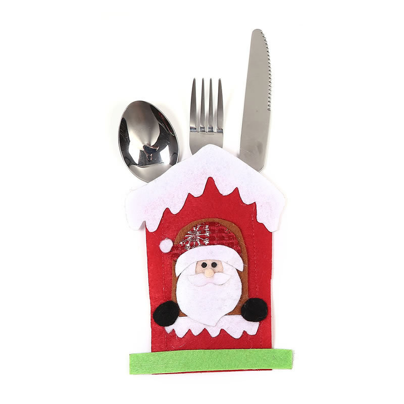 

Christmas Cutlery Bag Santa Snowman Moose Christmas New Year Pocket Fork Knife Cutlery Holder Bag Non-woven Table Dinner Decoration GGE1779