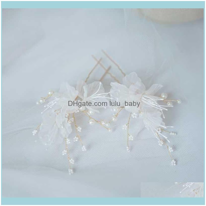 

Hair Jewelryyarn Flower Pins Bridal Clips Pearls Wedding Jewelry Piece Handmade Women Aessories Hairpins Drop Delivery 2021 9Lqwd