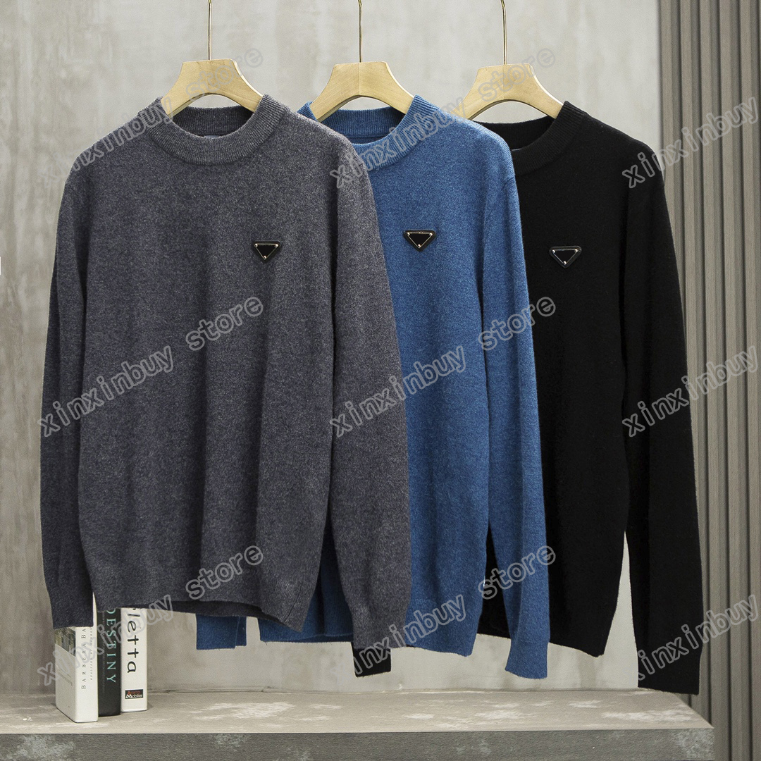 

21ss Mens Designers Sweaters luxury Men Womens Metal triangle label Milano Man Paris Fashion Top Quality Tees Street long Sleeve luxurys white black brown, Blue