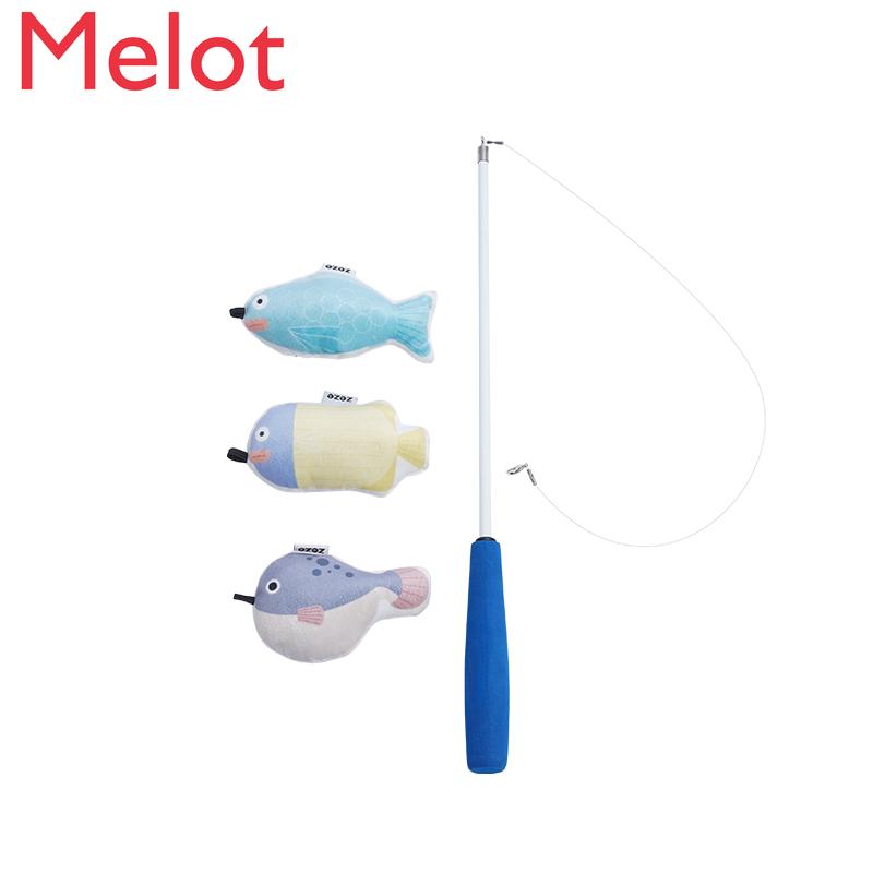 

Retractable Cat Playing Rod Teaser Molar Bite Toy Self-Hi Simulated Fish Catnip Toys