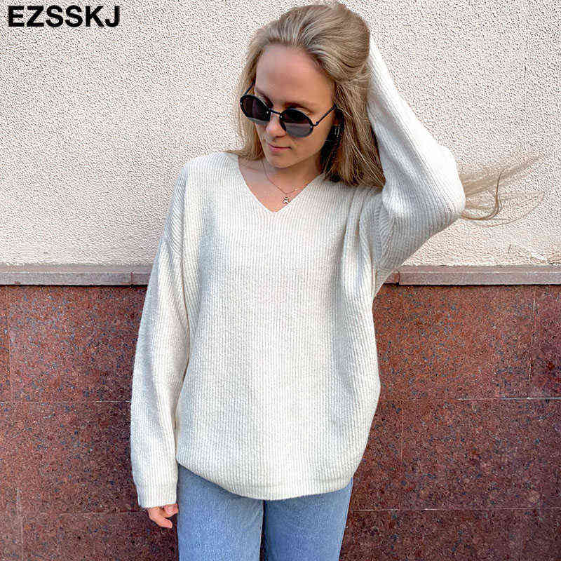 

Basic Thick Loose v-neck oversize Sweater Pullover Women Autumn winter Casual long Sleeve Sweater For women Chic Jumpers top Y1110, Turquoise