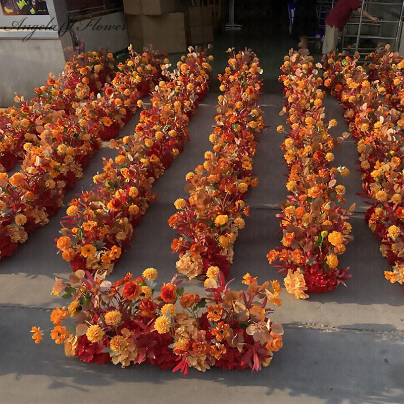 

Decorative Flowers & Wreaths Orange Golden Artificial Flower Arrangement DIY Wedding Road Lead Row Stairs Backdrop Arch Decor Wall Christmas