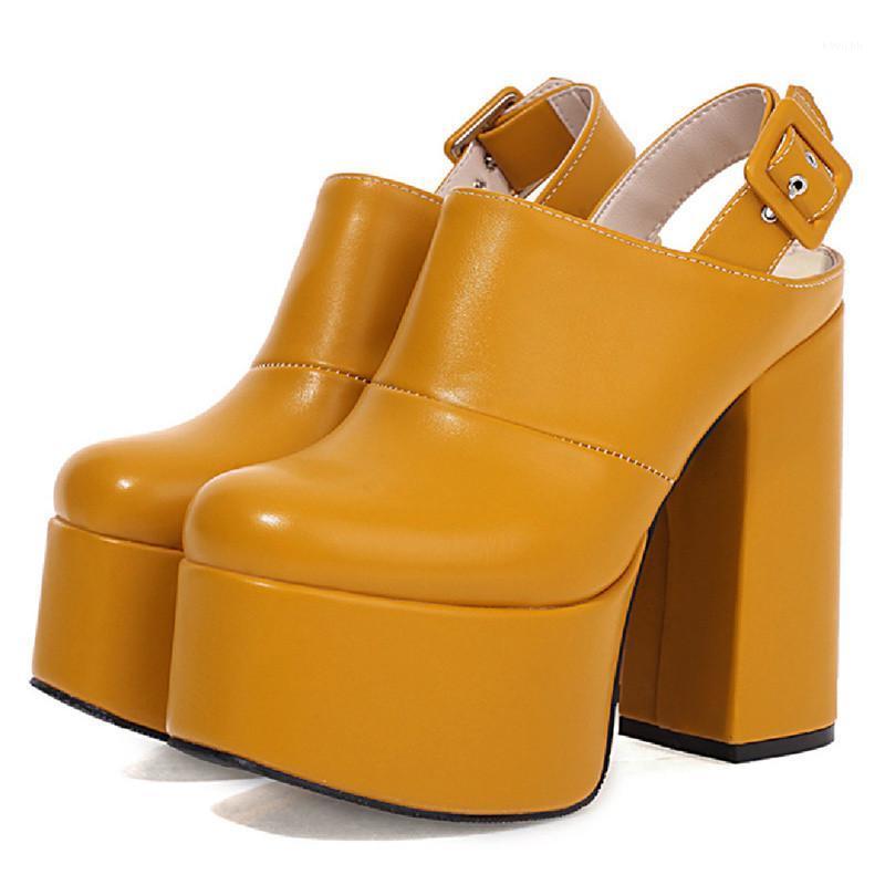 

Sexy Women's Sandals Platform 2021 Summer Shoes For Women Yellow Black Party Fetish Ladies Block High Heels Dress