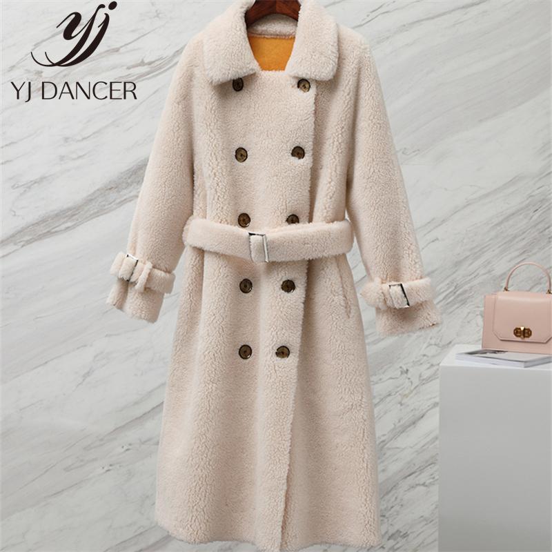 

Women' Fur & Faux Winter Grain Sheep Shearing Coat Female 2021 Long Section Wool Composite One Sleeve Warm H00856, Blue