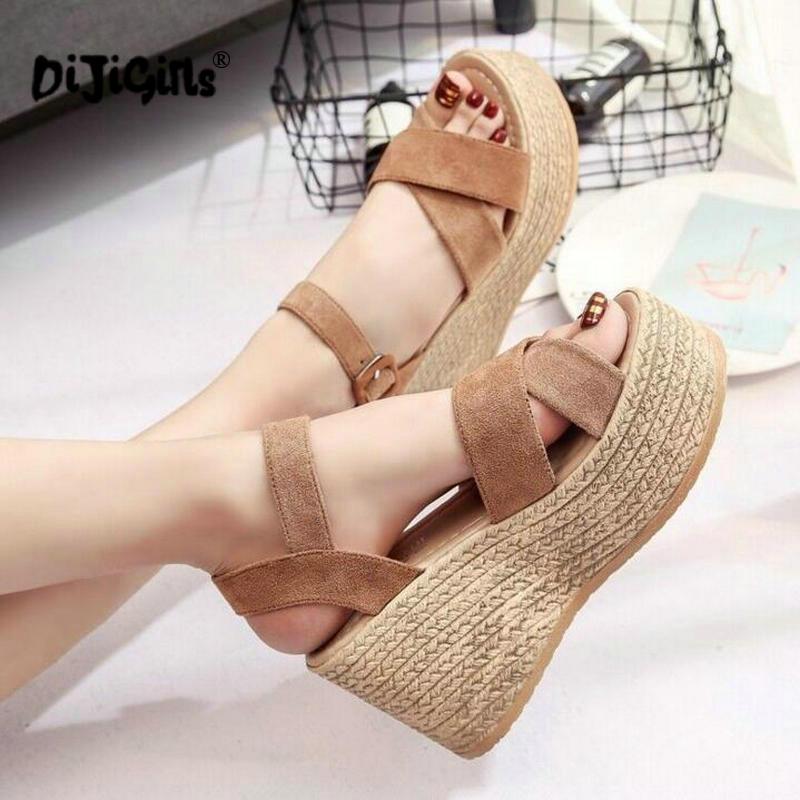 

Summer Buckle Women's Sandals Velvet Flock Fish Mouth Fashion High Heel Platform Open Toes Women Shoes Drop, Black