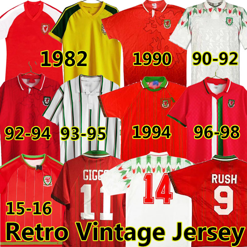 

Giggs 1982 90 92 93 94 95 96 15 16 Wales retro soccer jerseys vintage BALE Hughes Saunders Rush Boden Speed classic football shirt, Wales 2015-16 home