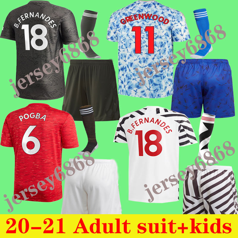 

2021 POGBA MANCHESTER FERNANDES CAVANI UTD RASHFORD Soccer Jersey Kids Man kit Football Shirt 20 21 22 equipment Adult suit kids+socks, Gray