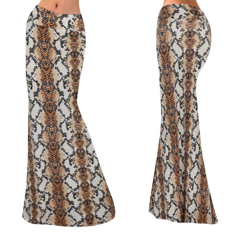 

Skirts HAOOHU 2021 Fashion Maxi Long Skirt Floor Length Ladies Elastic High Waist Women Snake Printed Boho Vintage, 9435
