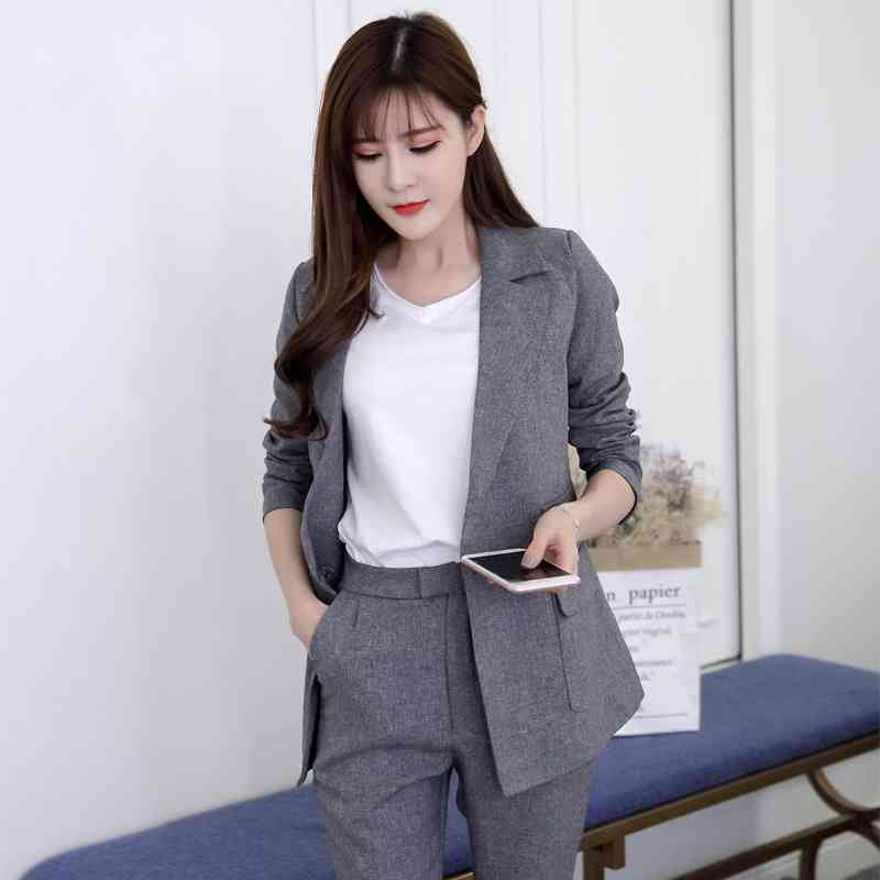 

Fashion plaid pants suit women temperament business Interview long sleeve blazer and pant office ladies plus size work wear 210518, Black