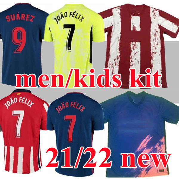 

New tops 21/22 JOÃO FÃLIX Atletico Soccer Jerseys de Madrid 2021 men kids kit Suarez CORREA KOKE DembÃ©lÃ© Carrasco M.LLORENTE Men Kids Kit fo, Black;yellow
