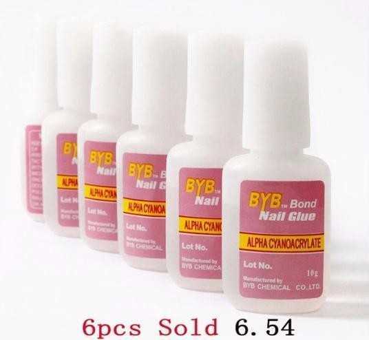 

Wholesale 6pcs 10g Byb Acrylic Art Glue With Brush For False Nail Tips Glitter Uv Rhinestones Decoration High Quality, Red;pink