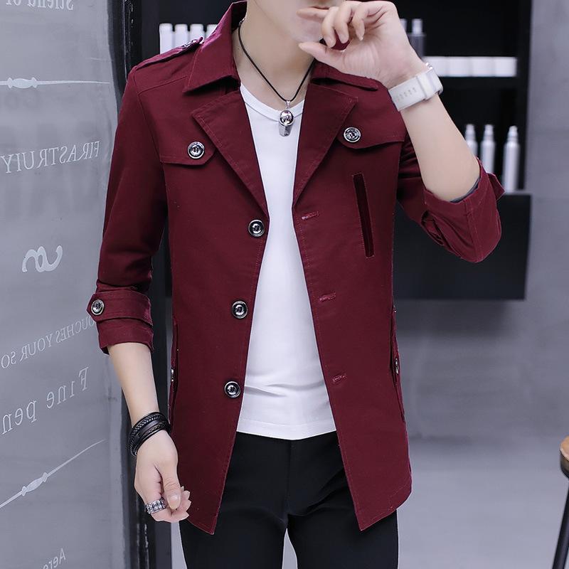 

Age Season Fashion Youth Men's Cotton Paragraph Dust Coat Grows In Water Jacket Of Cultivate Morality Trench Coats, Black