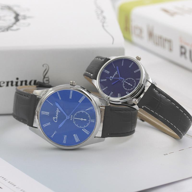 

Retro Blue Glass Lovers Watches Roman Numerals Couple Watch Gift For Men Women Leather Band Wrist Relojes Para Pareja 2021 Wristwatches, Slivery;brown